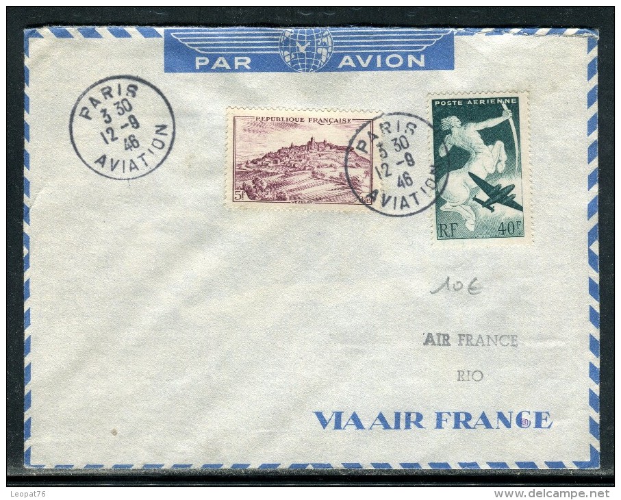 France - Enveloppe De Paris Par Avion Pour Rio De Janeiro En 1946 , Voir Cachets Recto Et Verso  Réf O 164 - 1927-1959 Lettres & Documents