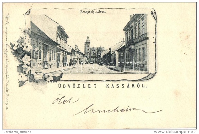 * T3 1898 Kassa, Kosice; Forgách Utca. Vitéz A. Kiadása / Street View, Floral (Rb) - Non Classés