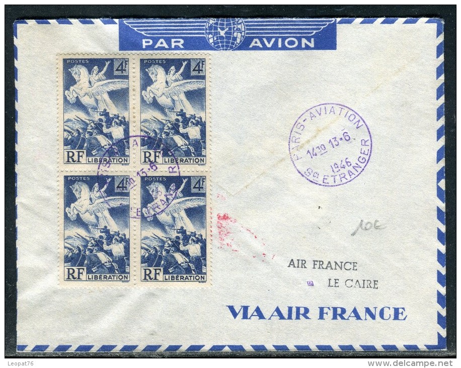France - Enveloppe De Paris Par Avion Pour Le Caire En 1946 , Voir Cachets Recto Et Verso  Réf O 165 - 1960-.... Lettres & Documents