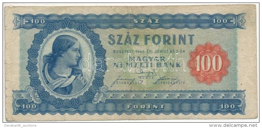 1946. 100Ft Vágáshiba T:III,III- / 
Hungary 1946. 100 Forint Cutting Error C:F,VG
Adamo F26 - Non Classés