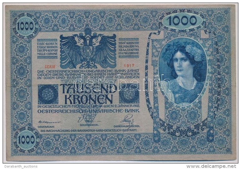 1919. (1902) 1000K FüggÅ‘leges 'DEUTSCHÖSTERREICH' Felülbélyegzésel, Mindkét... - Unclassified