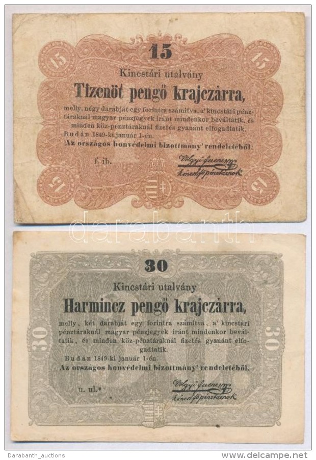 1849. 15kr + 30kr 'Kossuth Bankó' T:III - Non Classés