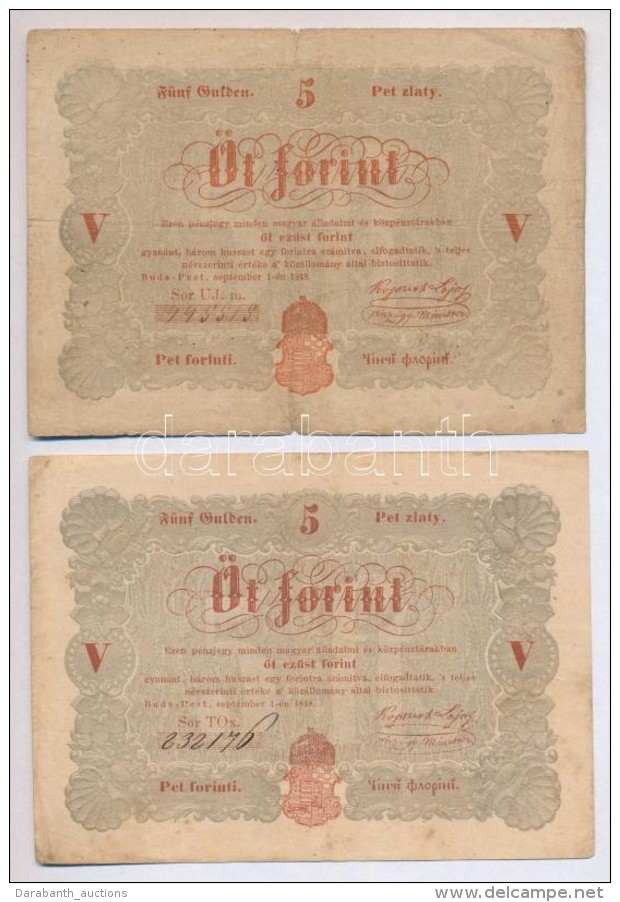 1848. 5Ft 'Kossuth Bankó' Vörösesbarna (2x) T:III,III- - Non Classés