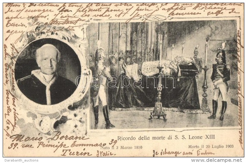 T2 1903 Ricordo Della Morte Di S. S. Leone XIII / Pope Leo XIII  Obituary Postcard, Floral - Non Classés