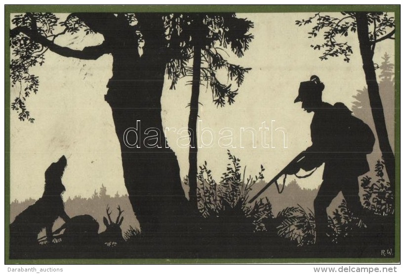 T2 Hunter With Dog, Silhouette Art Postcard S: R. W. - Non Classés