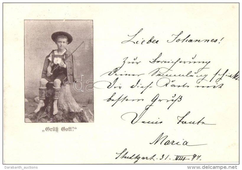T2/T3 1897 (Vorläufer!) 'Grüß Gott!' / Greeting Card With Boy Holding A Fishing Rod (EK) - Non Classés