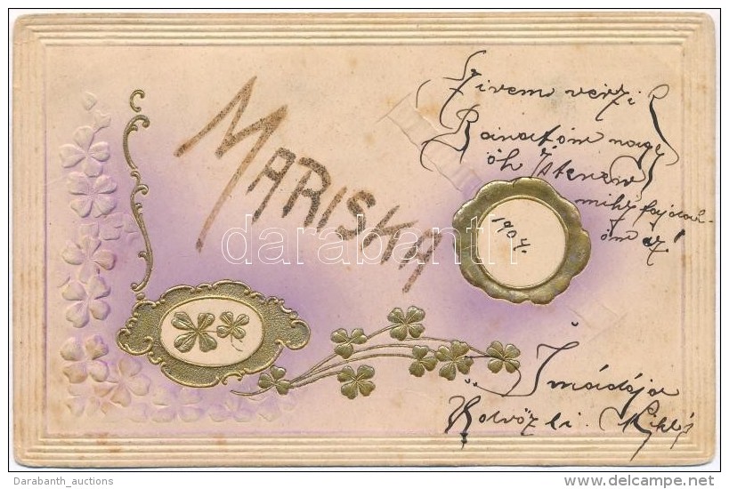 * T2/T3 'Mariska' / Nameday Greeting Postcard, Golden Decorated, Emb. (EK) - Non Classés