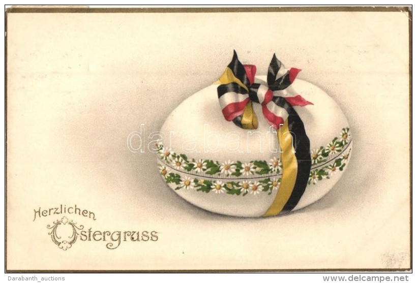 T2/T3 'Herzlichen Ostergruss' / Austrian Easter Greeting Card, Egg, Floral Decorated Litho (EK) - Non Classés