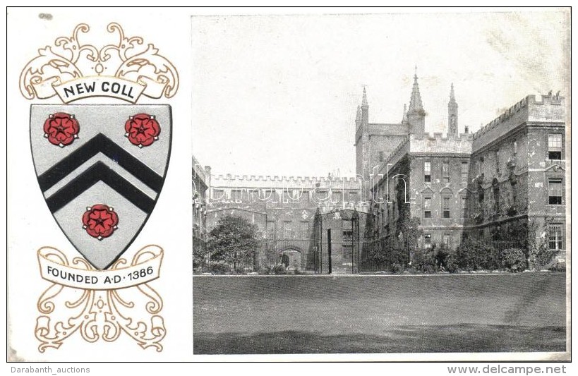 ** T2 Oxford, New Coll, Coat Of Arms; Heraldic Series Of Postcards Oxford No. 13. Emb. - Non Classés