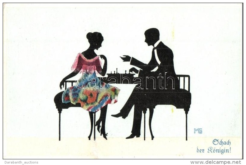 ** T2/T3 Couple Playing Chess, Silhouette Art Postcard (EK) - Non Classés