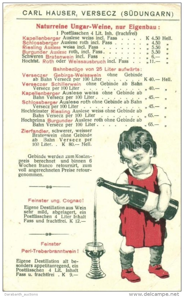 T3 Versec, Vrsac; Carl Hauser Borkereskedésének Reklámlapja / Winery Advertisement Card (EK) - Non Classés