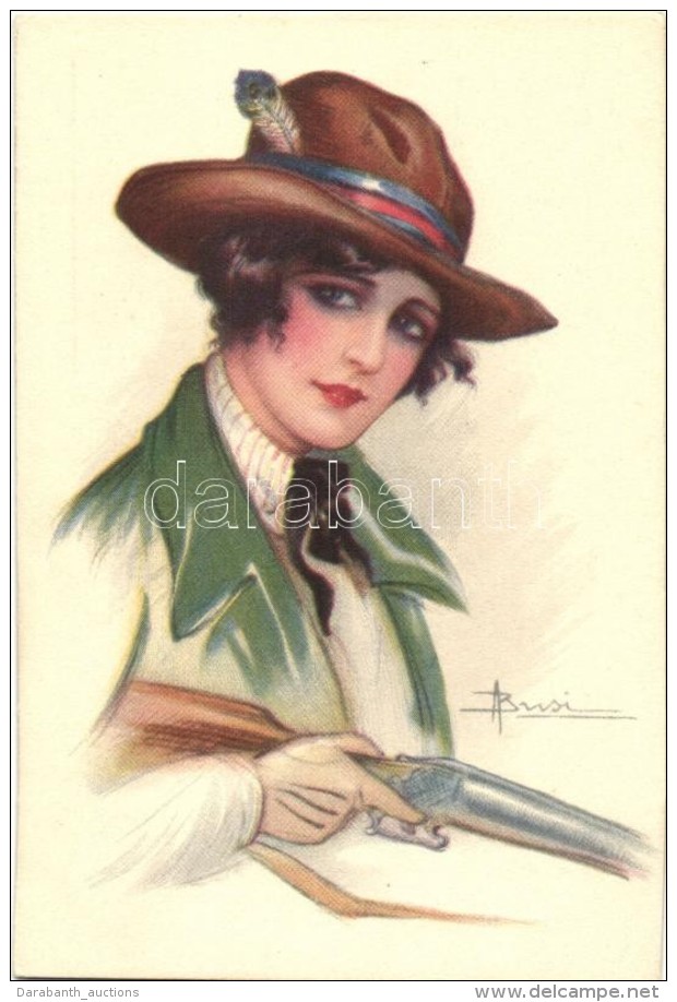 * T1/T2 Hunting Lady, Italian Art Deco Postcard S: Busi - Non Classés
