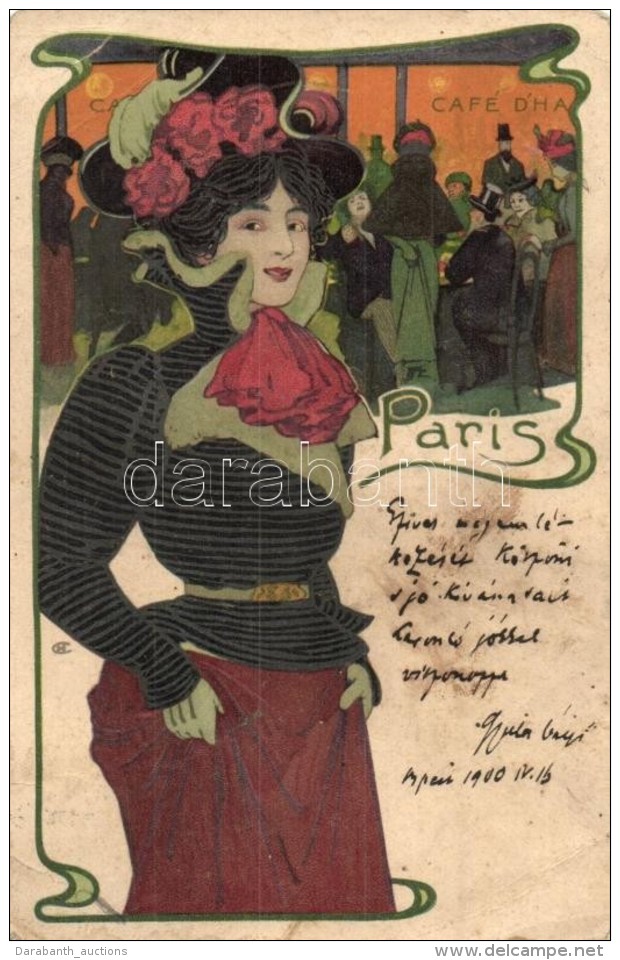 * T3 Paris, Cafe D'Ha / Rigler J. E.; Art Nouveau Lady Art Postcard, Litho  (EB) - Non Classés