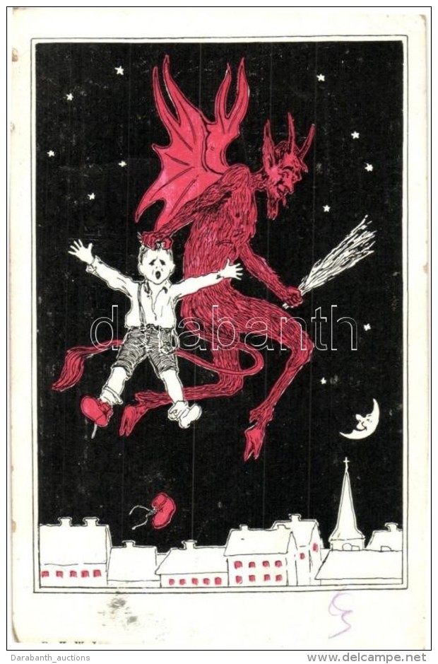 T4 Krampus Art Postcard, B.K.W.I. (cut) - Non Classés