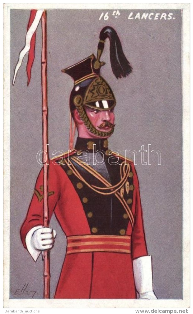 ** T2 16th Lancers, The Regiment Series No. 1625. Artist Signed, Golden Decoration, Emb. - Non Classés