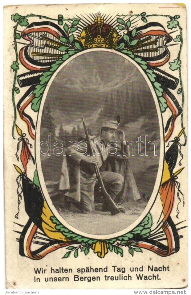 T3 'Wir Halten Spähend Tag Und Nacht...' / WWI German Military Decorated Postcard, Folksong (apró... - Non Classés