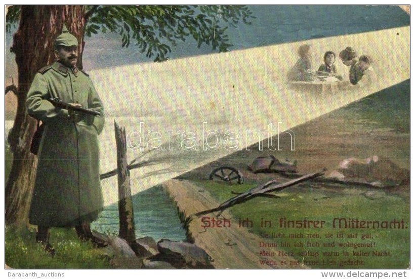 T2/T3 'Steh Ich In Finstrer Mitternacht' / WWI Military Postcard, Family Separated By The War, Romantic (EK) - Non Classés