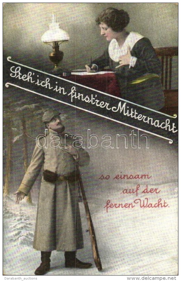T3 'Stech' Ich In Finst'rer Mitternacht' / WWI Military Postcard, Couple Separated By The War, Romantic (EB) - Non Classés