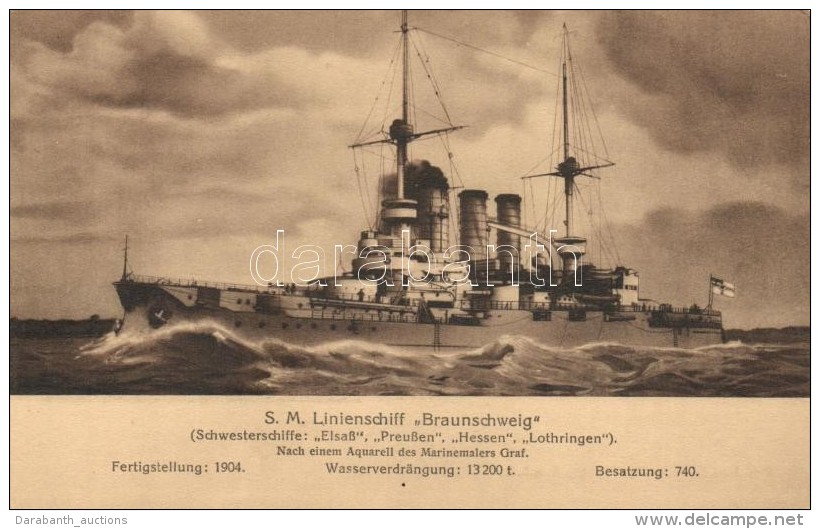 ** T1/T2 SM Linienschiff Braunschweig, Marine-Erinnerungskarte Nr. 97A / German Navy - Unclassified