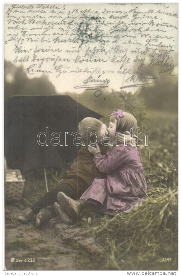 T2 Young Couple, Kissing Children, Picnic, Serie 239. No. 3547. (vágott / Cut) - Non Classés