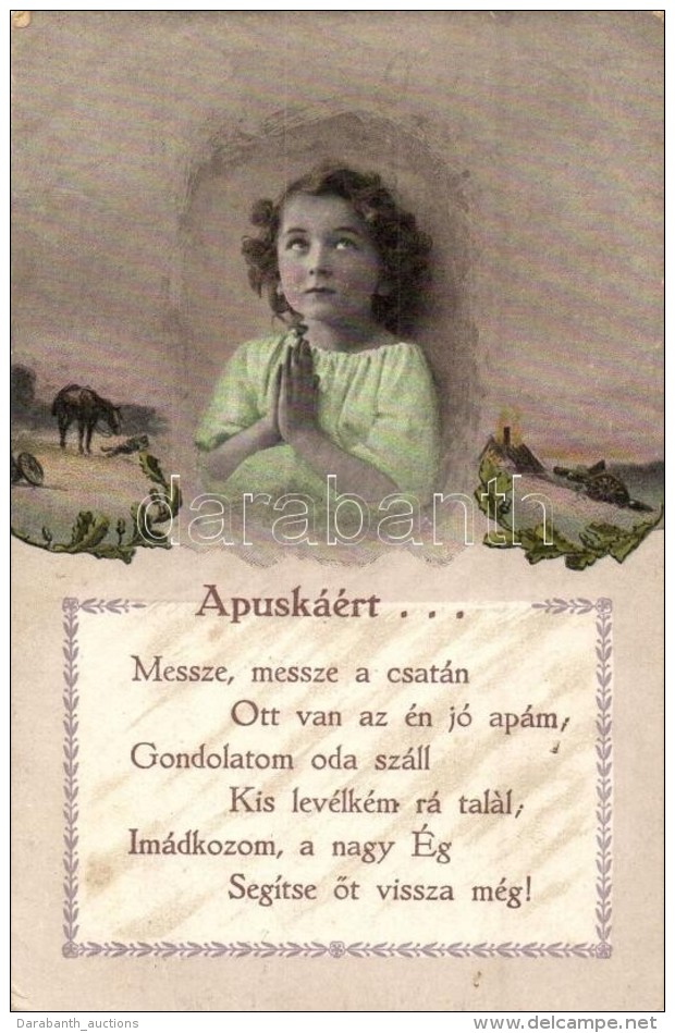 T2/T3 'Apuskáért...' / WWI Child Motive Postcard, Prayer For The Father In War, L. &amp; P. 5655/VI.... - Non Classés