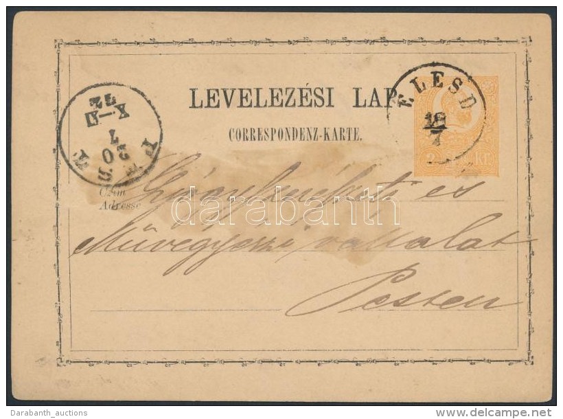 1872 Díjjegyes LevelezÅ‘lap 'ÉLESD' - 'PEST' - Autres & Non Classés