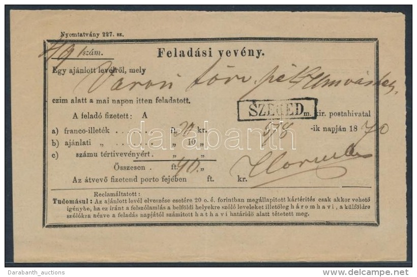 1870 Feladó Vevény 'SZEGED' (sérült / Demaged) - Other & Unclassified