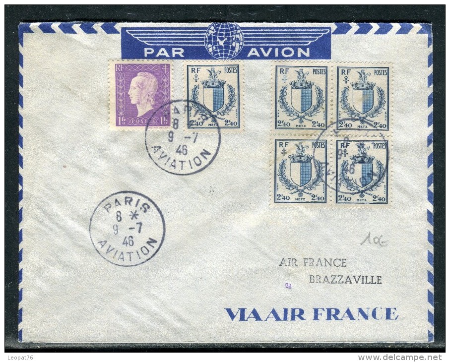 France - Enveloppe De Paris Par Avion Pour Brazzaville En 1946 , Voir Cachets Recto Et Verso  Réf O 172 - 1927-1959 Lettres & Documents