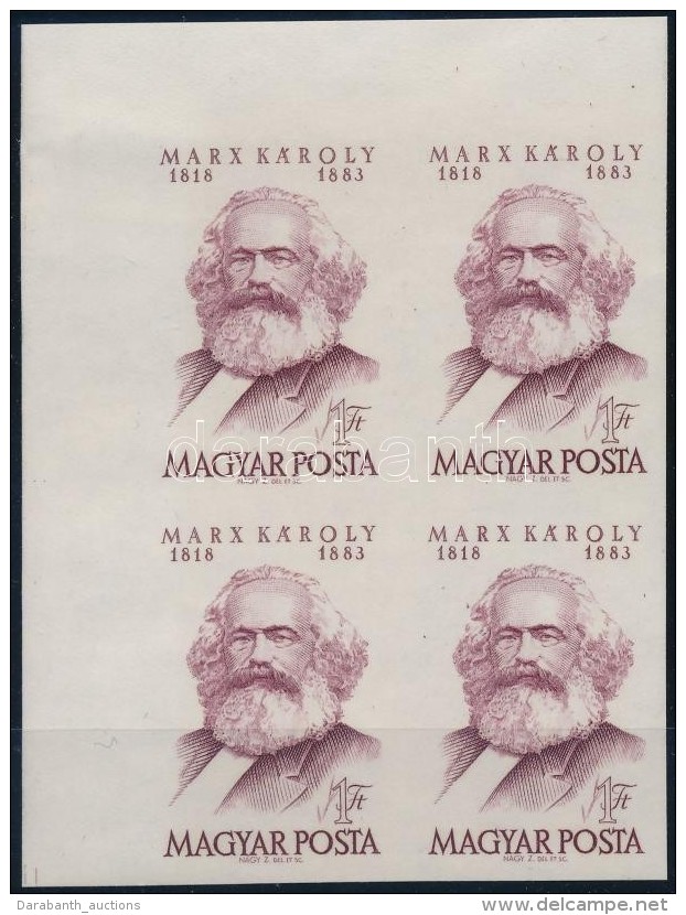 ** 1968 Karl Marx Vágott ívsarki Négyestömb  (4.000) / Mi 2406  Imperforate Corner Block... - Altri & Non Classificati