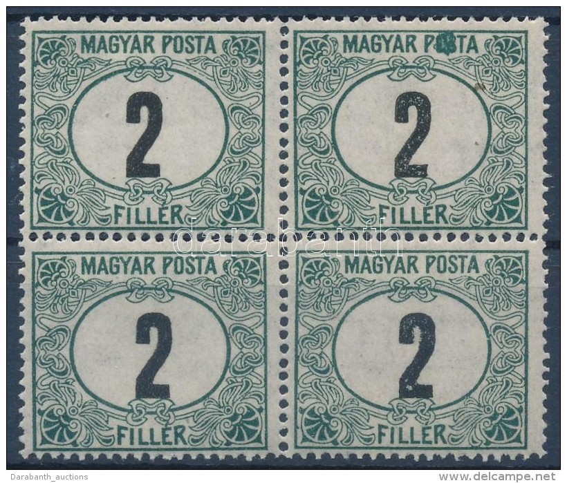 ** * 1920 Magyar Posta Portó 2f 4-es Tömbben (bal FelsÅ‘ Bélyegen Falc) - Sonstige & Ohne Zuordnung