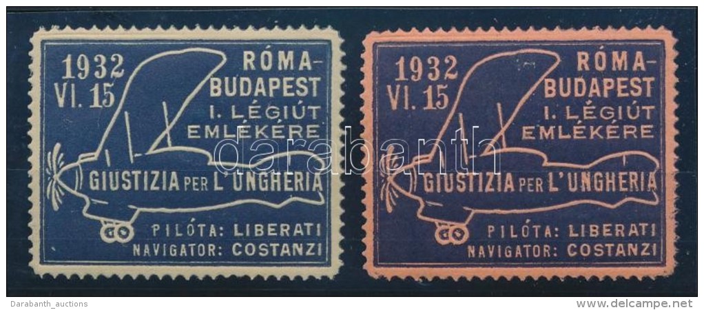 1932 Budapest-Róma Repülés 2 Db Klf SzínÅ± Levélzáró - Non Classés