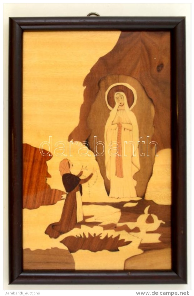 Fa Intarziás Szent Kép, Fa Keretben, Szép állapotban, 37x24 Cm. - Autres & Non Classés