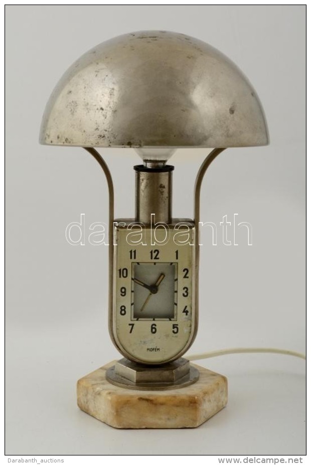MOFÉM Art Deco Stílusú Lámpa, órával, MÅ±ködik, Alabástrom... - Autres & Non Classés