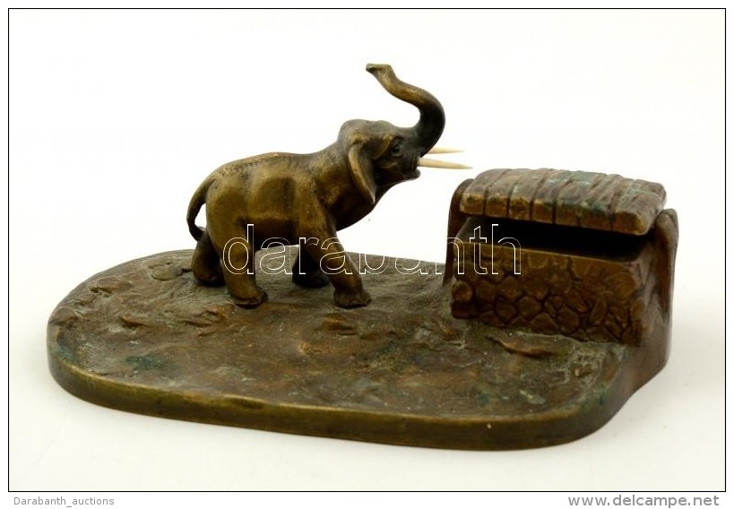 Elefántos Asztali Toll- és Tintatartó, Bronz, 20x11x8 Cm - Autres & Non Classés