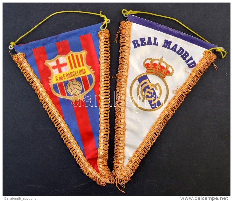 2 Db Futballzászló (Real Madrid, Barcelona), H: 26 Cm - Autres & Non Classés