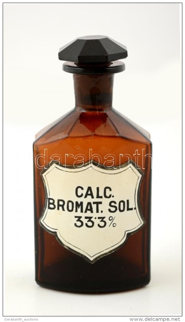 Calc. Bromat Sol. Feliratú Gyógyszertári üveg, Apró Karcolással, M:16 Cm - Verre & Cristal