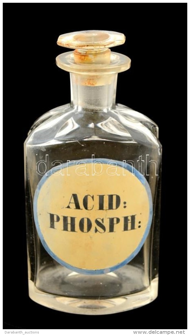 Acid Phosph. Feliratú Gyógyszertári üveg, Apró Karcolással, M:15 Cm - Verre & Cristal