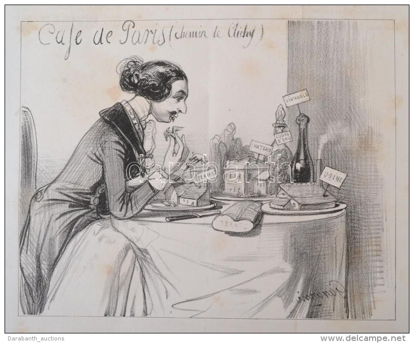 1839 Cafe De Paris. Politikai Karikatúra. KÅ‘nyomat / Lithographed Political Caricature. 24x32 Cm - Estampes & Gravures