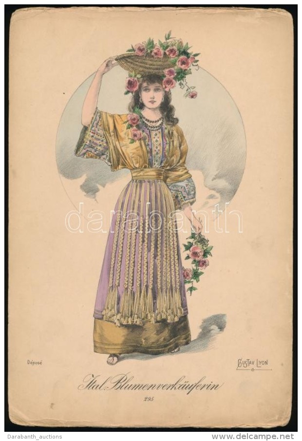 Cca 1860 Olasz Virágárus Lány Litográfia /  Italian Flower Seller Girl , Lithography... - Stiche & Gravuren