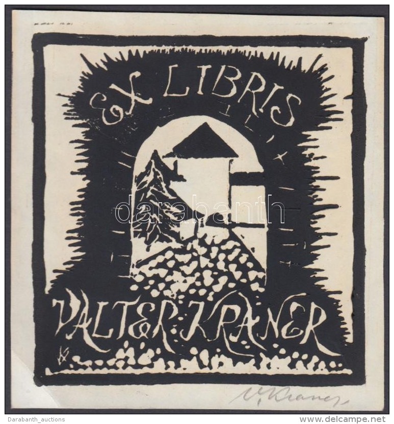 Valter Kraner (1907-1997): Ex Libris. / Bookplate. Lino-cut, Signed 11x10 Cm. - Autres & Non Classés