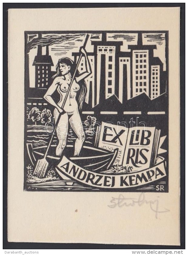 StanisÅ‚aw Rolicz (1913-1997): Erotikus Ex Libris. Fametszet, Papír, Jelzett, / Polish Erotic Bookplate,... - Autres & Non Classés