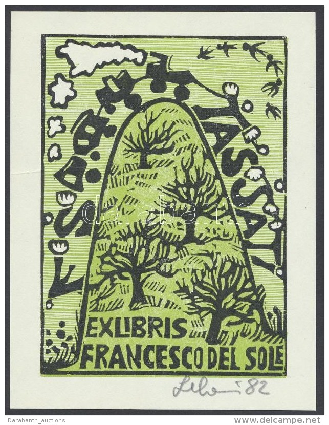 Leboroni, Maria Elisa (?- ): Ex Libris Francesco Del Sole, Fametszet, Papír, Jelzett, 10,5&times;8 Cm - Autres & Non Classés