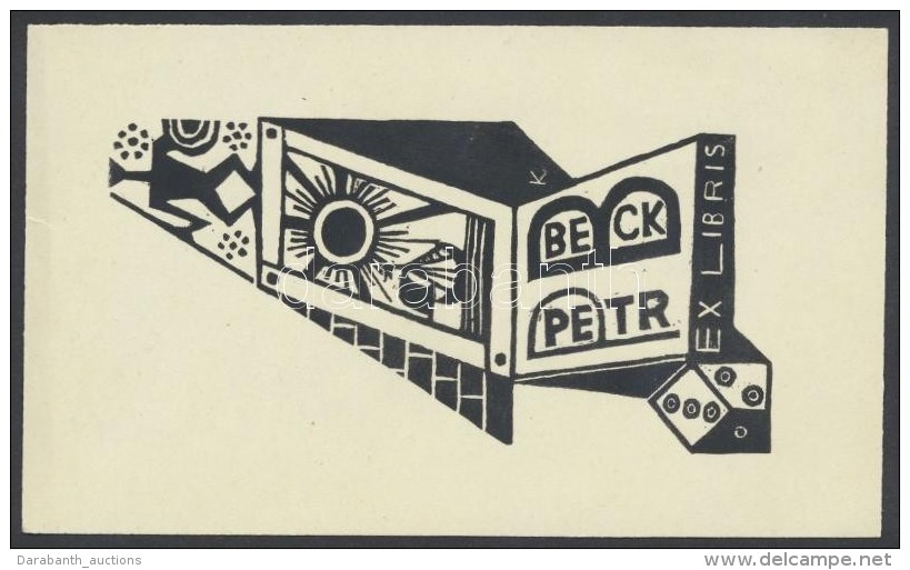 Ladislav J. Kaspar  (?-?) : Ex Libris, Linómetszet, Papír, Dúcon Jelzett, 13x8cm - Autres & Non Classés