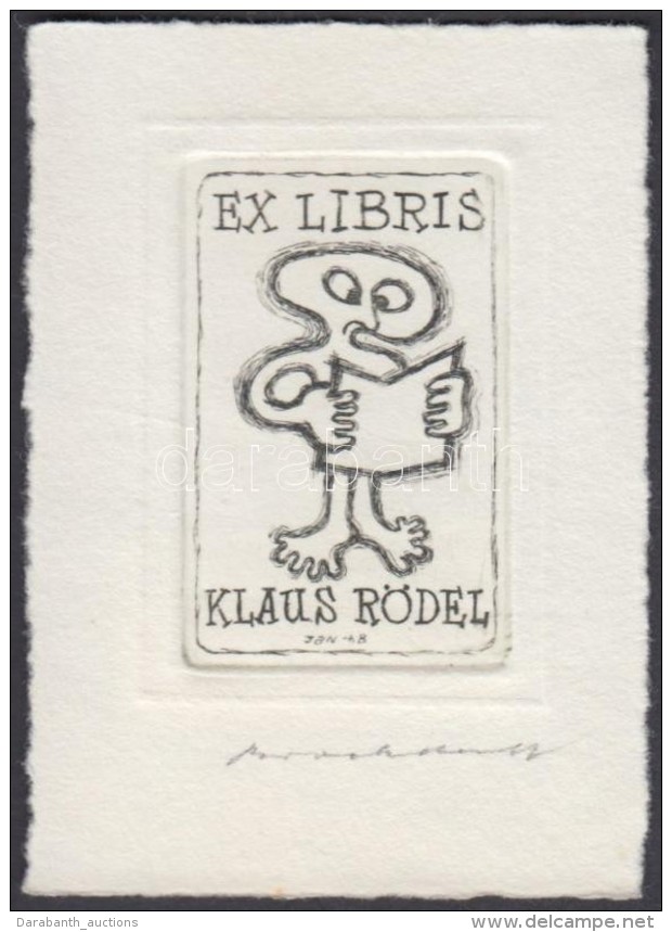 Jörgen Brockdorff-Nielsen (?-?): Ex Libris Klaus Rödel. Rézkarc, Papír, Jelzett, 5&times;4... - Autres & Non Classés