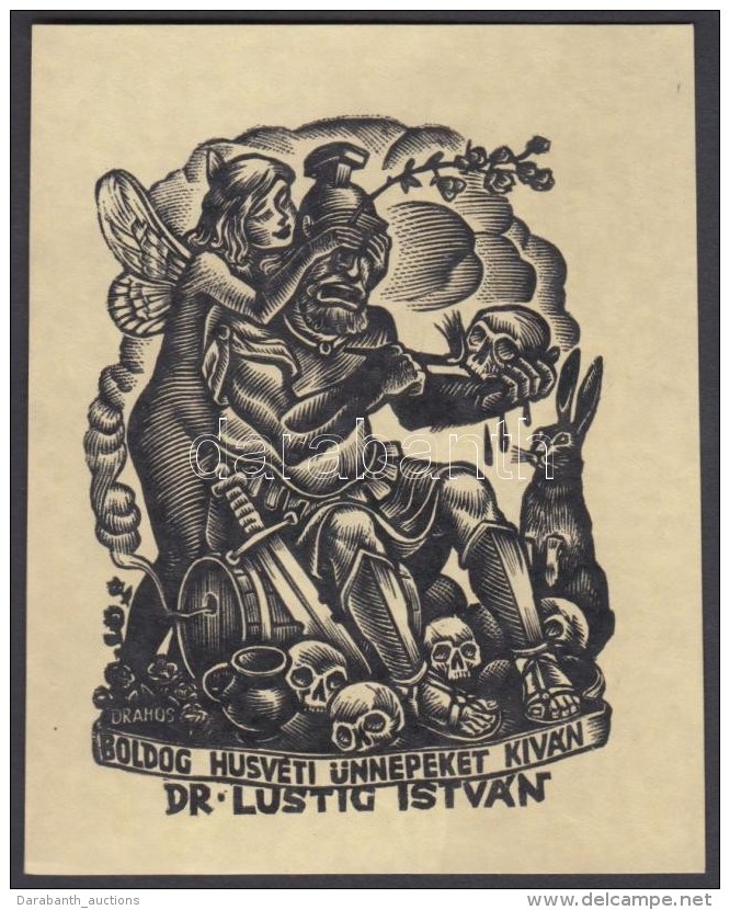 Drahos István (1895-1968):  Erotikus Ex Libris Lustig István. Fametszet, Papír, Jelzett A... - Autres & Non Classés