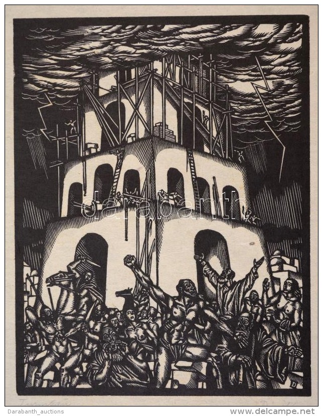 Divéky József (1887-1951): Toronyépítész (Turmbau). Fametszet, Papír,... - Autres & Non Classés