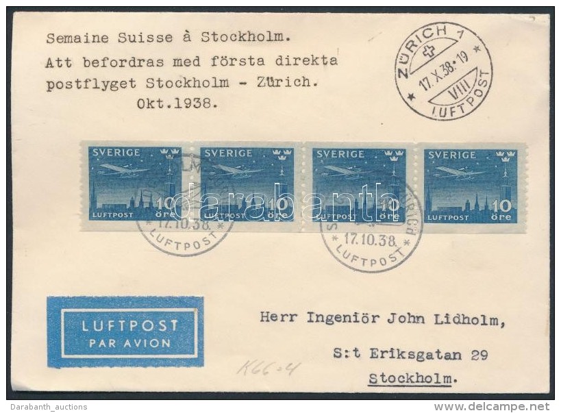 1938 ElsÅ‘ Repülés Levél Stockholm - Zürich - Autres & Non Classés