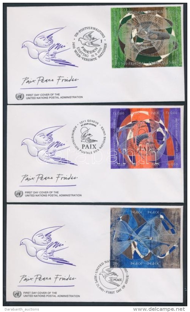 1993 Világbéke Napja Sorozat Négyestömbökkel 3 Klf FDC - Autres & Non Classés