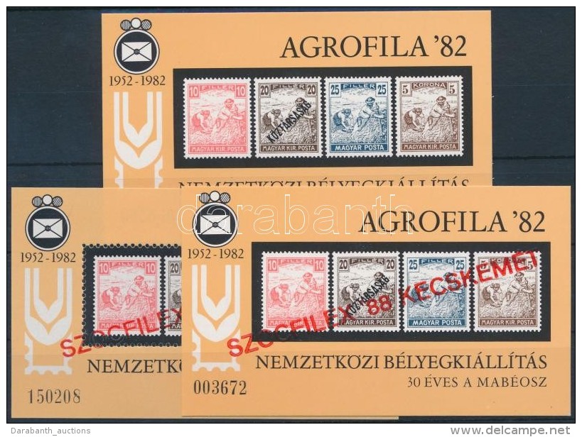 ** 1982/K1 Agrofila Karton Emlékív + 1988/1+K1 Korábbi Emlékív 2 Klf... - Autres & Non Classés