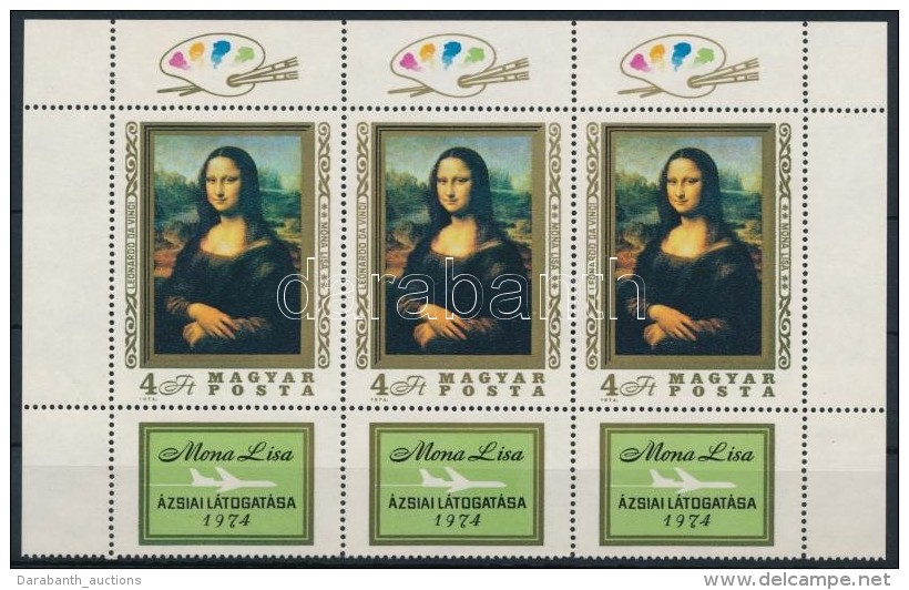 ** 1974 Mona Lisa ívsarki Szelvényes Hármastömb (3.600) - Autres & Non Classés